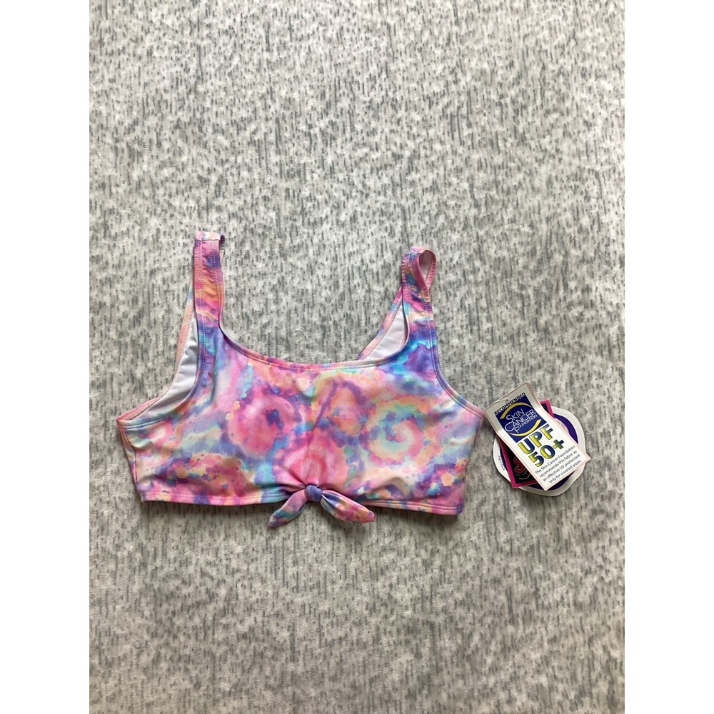 Andy & Evan Girls Tie Dye Knot Front Bikini Swim Top UPF 50+ Pink Purple Size L